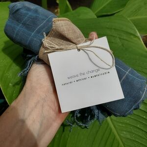 Scarf by WEAVE THE CHANGE Crosshatch Indigo Gray Gauze Scarf Sustainably Made